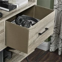 Dorel Home Landon Retro Bookcase With Bins Grey Oak