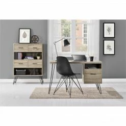 Dorel Home Landon Retro Bookcase With Bins Grey Oak