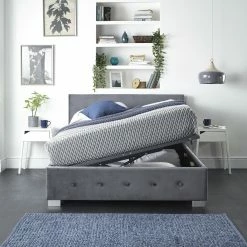 Better Bed Company Better Side Opening Grey Plush Velvet Ottoman Bed