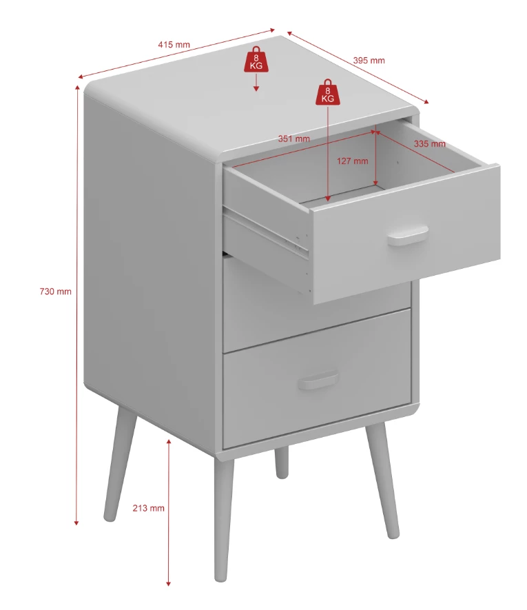 Steens Mino 3 Drawer Bedside Black