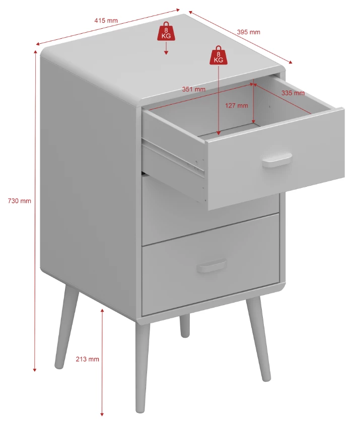 Steens Mino 3 Drawer Bedside White