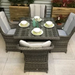 Signature Weave Victoria Square Dining Table 100cm In Multi Grey Wicker