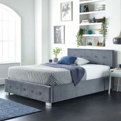 Better Bed Company Better Side Opening Grey Plush Velvet Ottoman Bed