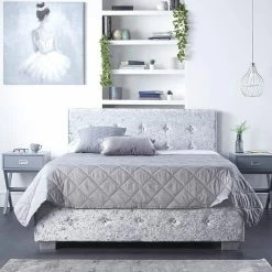 Better Bed Company Better Side Opening Crushed Velvet Grey Ottoman Bed Beds