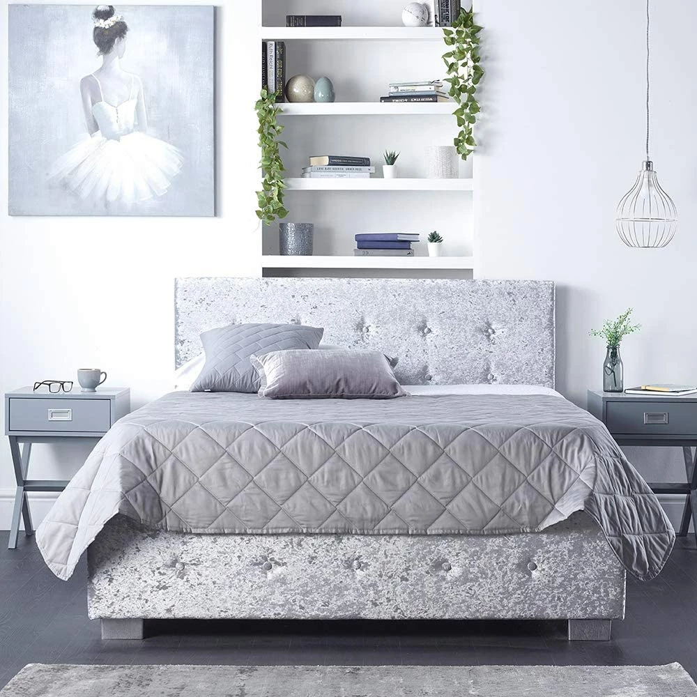 Better Bed Company Better Side Opening Crushed Velvet Grey Ottoman Bed Beds