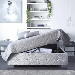 Better Bed Company Better Side Opening Crushed Velvet Grey Ottoman Bed Beds