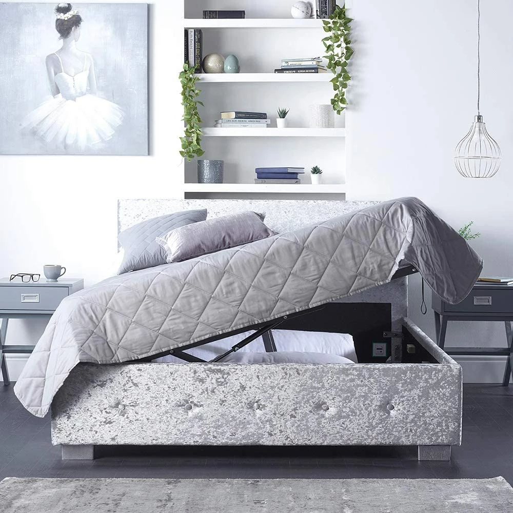 Better Bed Company Better Side Opening Crushed Velvet Grey Ottoman Bed Beds