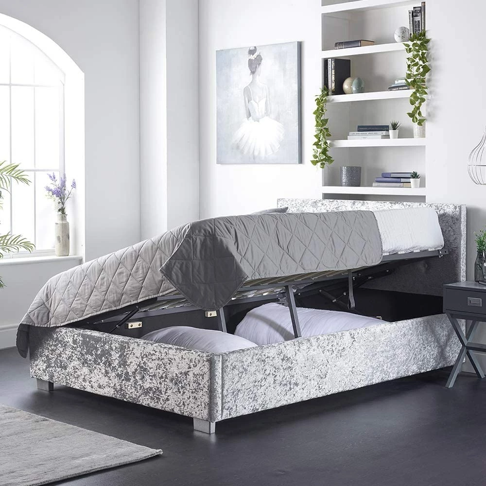 Better Bed Company Better Side Opening Crushed Velvet Grey Ottoman Bed Beds