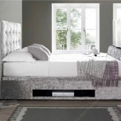 Kaydian Barnard Velvet Silver Crush Ottoman TV Bed TV Beds