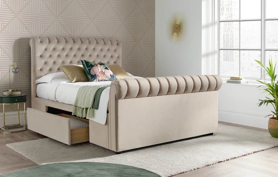 Bedmaster Deacon 2 Drawer Storage Chesterfield Sleigh Bed Beds