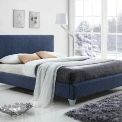 Time Living Brooklyn Blue Fabric Bed Frame