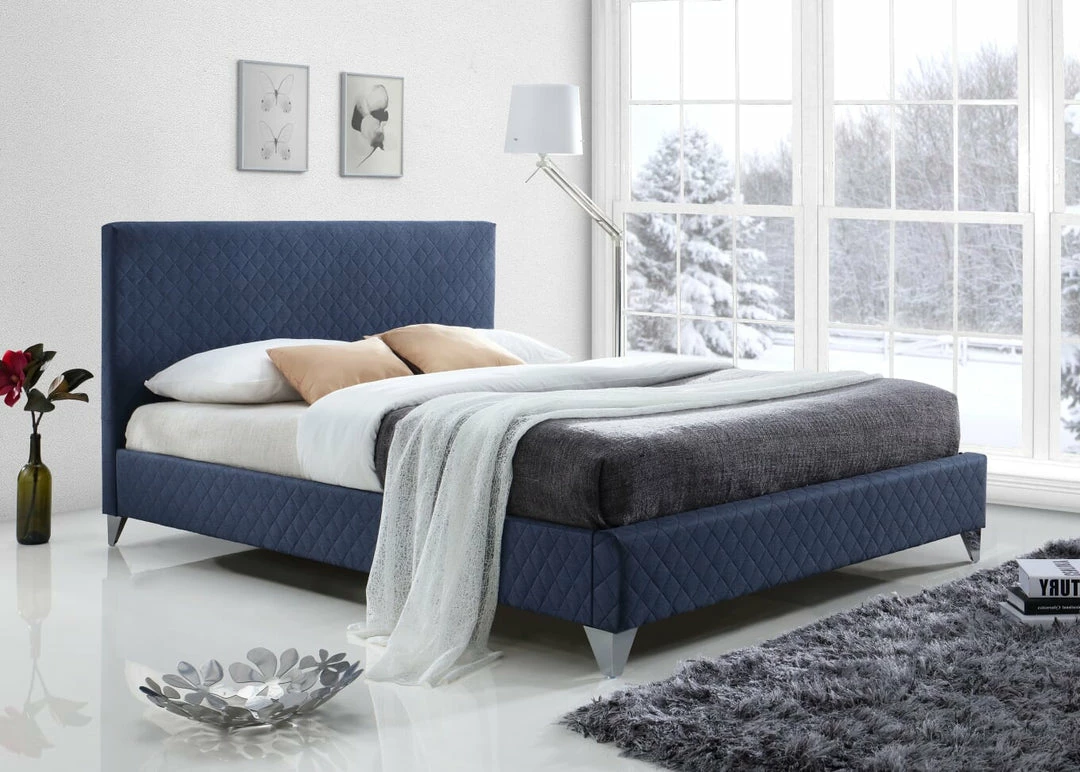 Time Living Brooklyn Blue Fabric Bed Frame