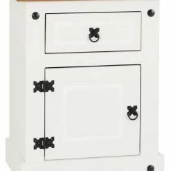 Baths Seconique Furniture Corona White And Pine 1 Drawer 1 Door Bedside Table
