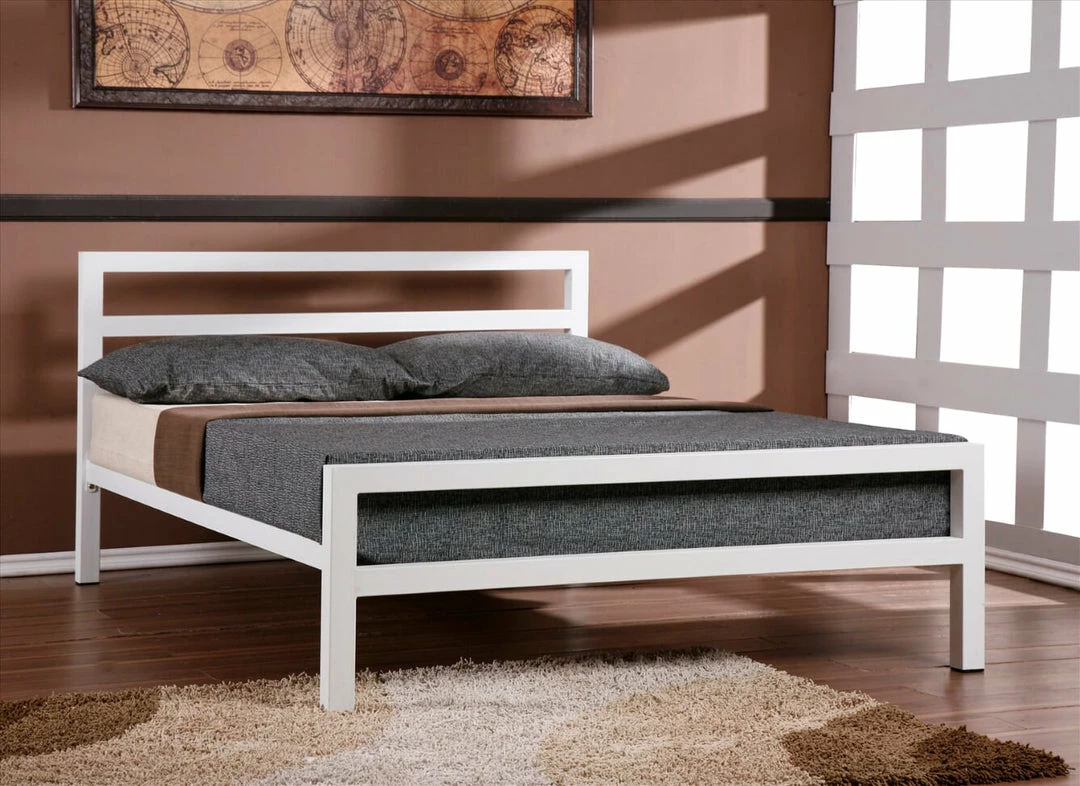 Beds Time Living City Block White Metal Bed Frame