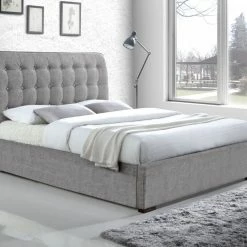 Time Living Hamilton Light Grey Fabric Bed Frame
