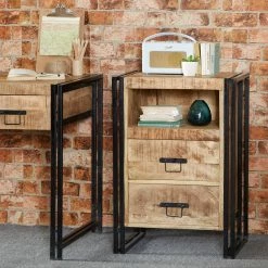 Indian Hub Cosmo Industrial 2 Drawer Side Table