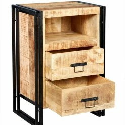 Indian Hub Cosmo Industrial 2 Drawer Side Table