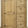 Seconique Furniture Seconique Corona Pine 1 Door 4 Drawer Low Wardrobe