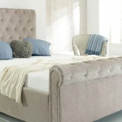 Furn Beds Libbie Mink Fabric Bed