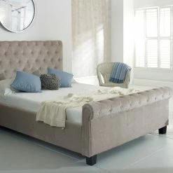 Furn Beds Libbie Mink Fabric Bed