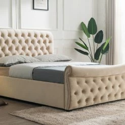Furn Beds Luccay Beige Fabric Bed