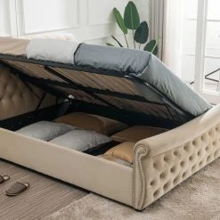 Furn Beds Luccay Beige Fabric Bed