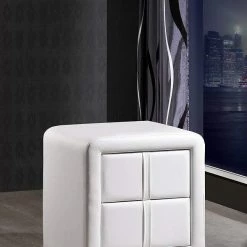 Baths Time Living Monaco White Faux Leather Bedside Chest