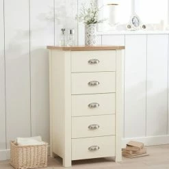 Mark Harris Furniture Sandringham Oak And Cream Tall 5 Drawer Chest