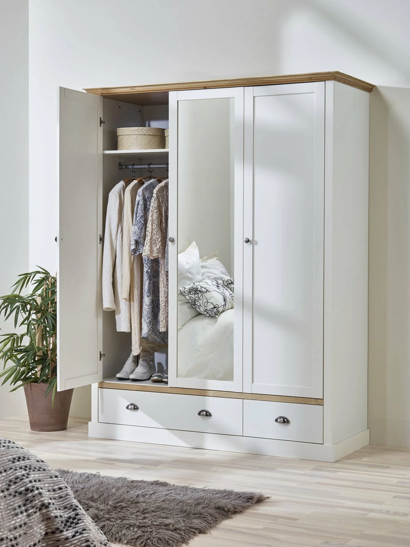 Steens Sandringham White And Pine 3 Door 2 Drawer Wardrobe Baths