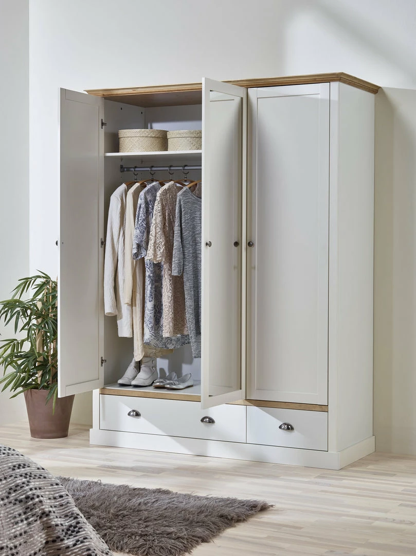 Steens Sandringham White And Pine 3 Door 2 Drawer Wardrobe Baths