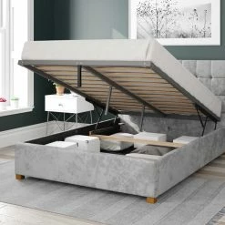 Better Bed Company Better Cheshire Velvet Grey Ottoman Bed