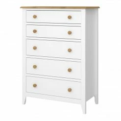 Steens Heston White And Pine 5 Draw Chest Of Draws