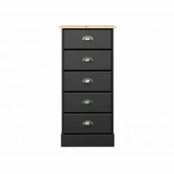 Baths Steens Nola Black And Pine 5 Drawer Chest Of Draws