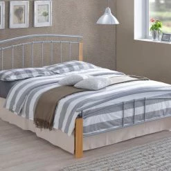 Time Living Tetras Silver And Beech Metal Bed Frame