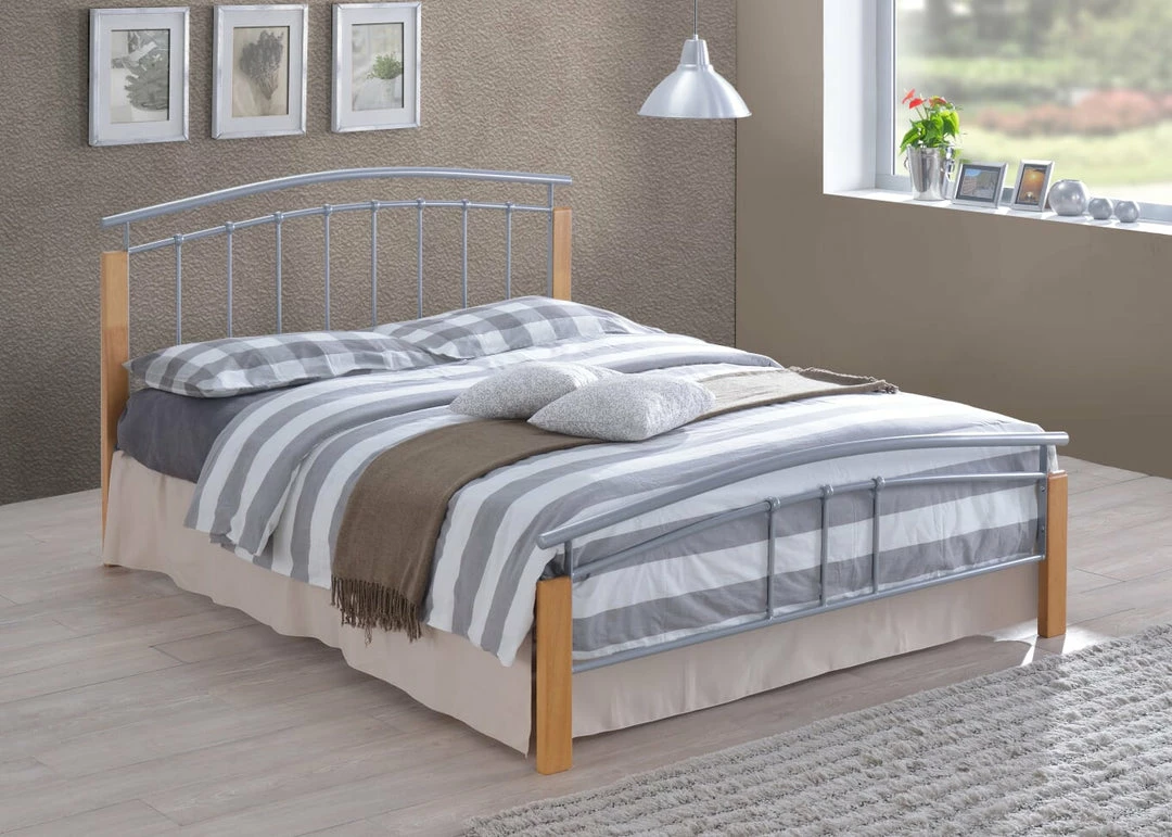 Time Living Tetras Silver And Beech Metal Bed Frame