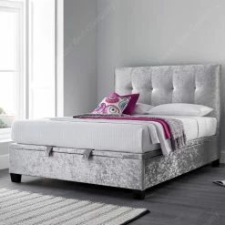 Beds Kaydian Walkworth Crushed Velvet Silver Ottoman Bed Frame