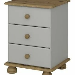 Steens Richmond 3 Draw Grey And Pine Bed Side Table Baths