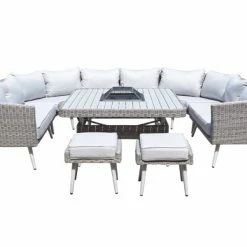 Signature Weave Danielle U Shape Sofa Dining Set With Fire And Drinks Pit Baths