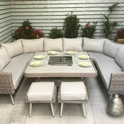 Signature Weave Danielle U Shape Sofa Dining Set With Fire And Drinks Pit Baths