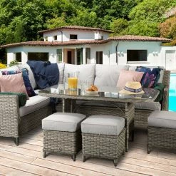 Signature Weave Edwina Corner Dining Set 3 Wicker Special Grey Baths