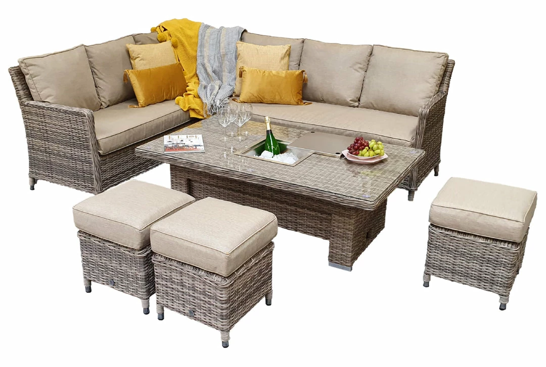 Signature Weave Edwina Corner Dining In 3 Wicker With Lift Table And Ice Bucket Baths