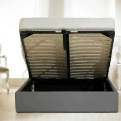 Emporia Beds Madrid Faux Leather Ottoman Bed Grey Ottoman Beds