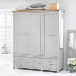 Mark Harris Furniture Sandringham Oak And Grey Triple Wardrobe Baths