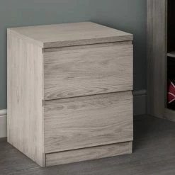 Julian Bowen Jupiter 2 Draw Bed Side Table Grey Oak Baths