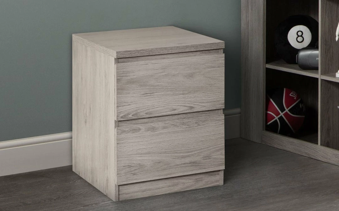 Julian Bowen Jupiter 2 Draw Bed Side Table Grey Oak Baths
