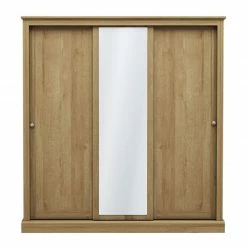 LPD Furniture Devon Oak 3 Door Sliding Mirror Wardrobe