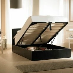 Emporia Beds Madrid Black Faux Leather Ottoman Bed