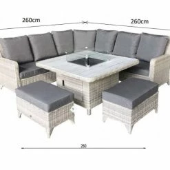 Signature Weave Meghan Corner Dining Sofa With Gas Fire Pit - Creamy Grey Baths