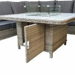 Signature Weave Meghan Corner Dining Sofa With Gas Fire Pit - Creamy Grey Baths