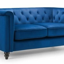 Julian Bowen Sandringham 2 Seater Sofa Blue Velvet